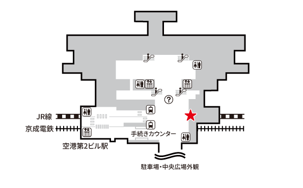 成田国際空港 第2ターミナル:B1F 鉄道改札階 SKYLINER & KEISEI INFORMATION CENTER（成田空港第2ターミナル）のマップ